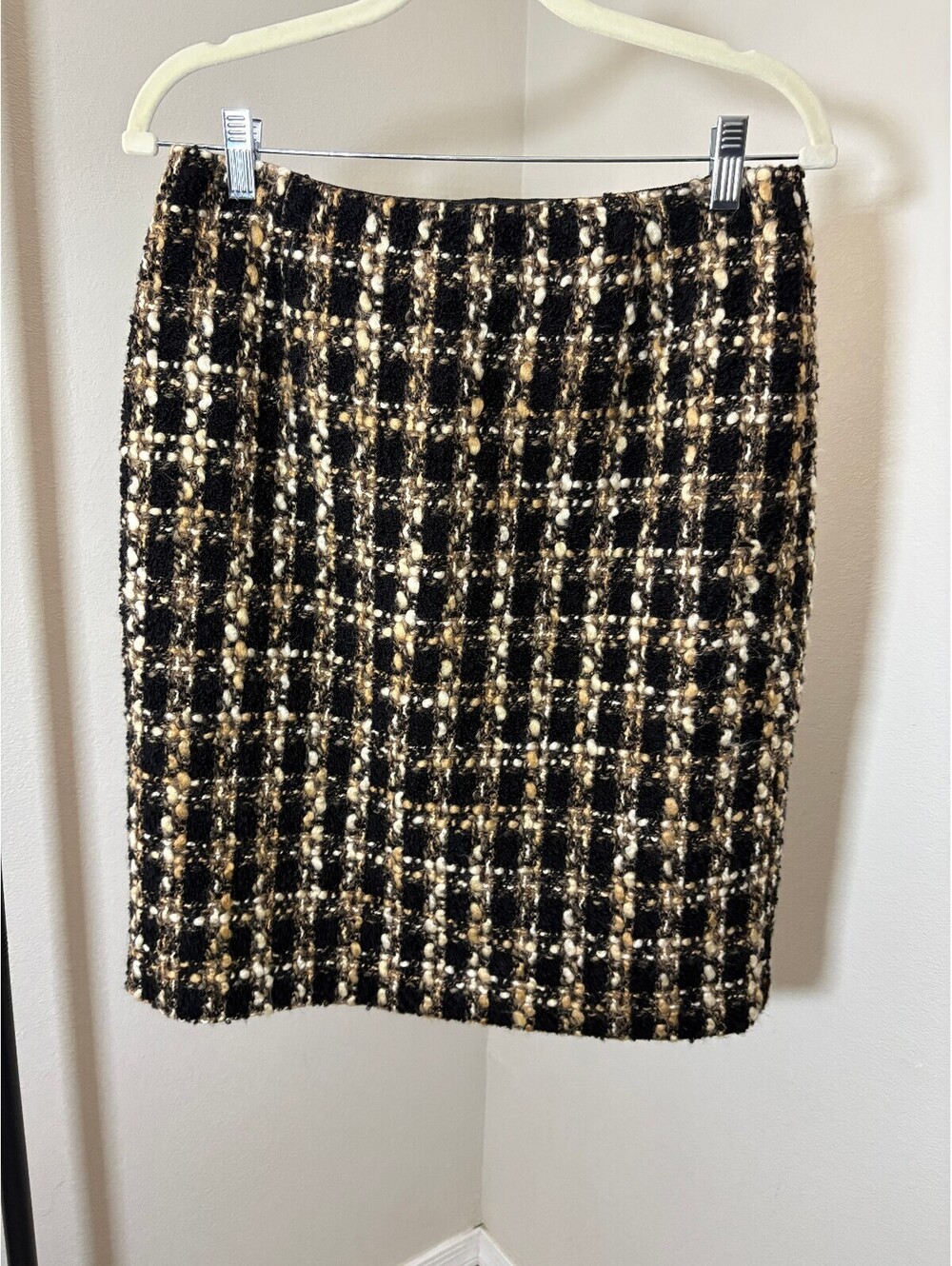 Talbots Women's Size 8 Black and Tan Tweed Wool Blend Pencil Skirt